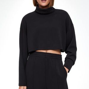 Oysho Roll-Neck Cropped Sweatshirt in Black